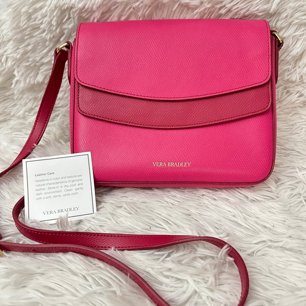 VERA BRADLEY Twice as Nice Crossbody Leather Bag Double Flap Rouge Hot Pink  NEW